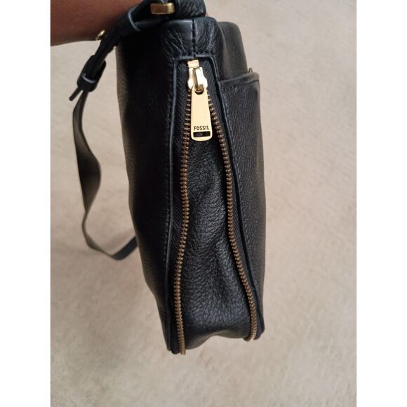 Fossil Purse Black Leather Crossbody Pebble Preston Expandable - Picture 2 of 9